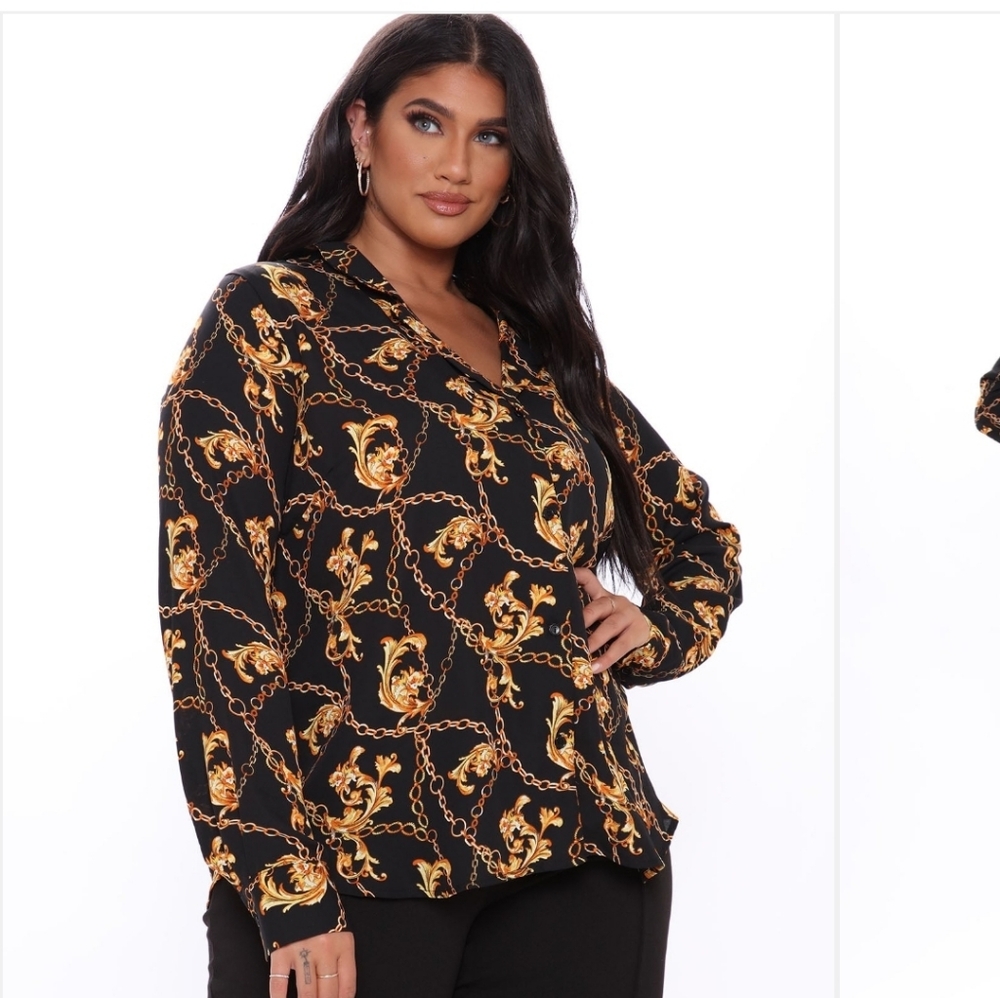 Elegant Black and Gold Chain Print Women's Top